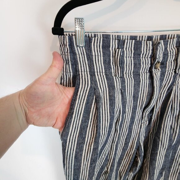 Madewell Linen Cotton Blend Paperbag Pants High Rise Blue Railroad Stripe Pant 4 - Picture 5 of 13